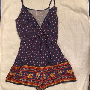 xhilaration blue, red spaghetti strap summer romper women's size medium